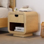 Demnal Nightstand Rattan with Natural wood