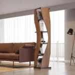 Samora curved bookcase in walnut and black