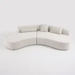Modern White Curved Velvet Sectional Sofa 2 Piece 4-Seater Chaise with 3 Pillows - Image 6