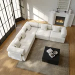 Modular White Velvet L-Shape Sectional Sofa