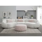 Modern Curved Upholstered Round Arms Sectional Sofa with 3 Pillows?Beige