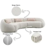 Modern Curved Upholstered Round Arms Sectional Sofa with 3 Pillows?Beige - Image 9