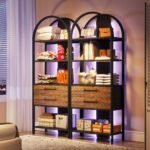 Bookshelf, 4-Tier Industrial Bookcase with 2 Drawers & LED Light - Image 10