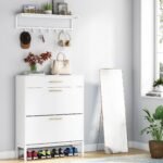 Shoe Cabinet with Floating Shelf, Modern 3 Drawers Shoe Organizer - Image 5