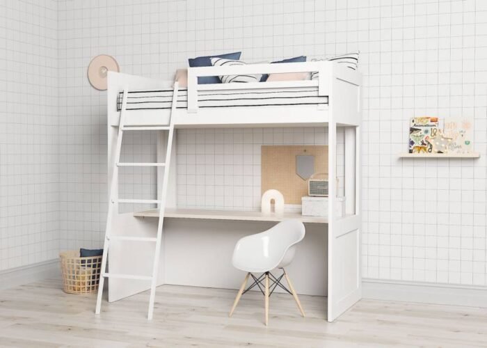 Freestanding high bunk bed with desk below - Image 2