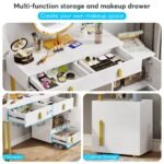 Vanity, Makeup Dressing Table with 3-Color Touch Screen Lighted Mirror - Image 8