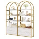 Bookshelf, 74.8? Etagere Bookcases with 2 Drawers & 4-Tier Shelves - Image 8