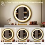 Vanity, Makeup Dressing Table with 3-Color Touch Screen Lighted Mirror - Image 15