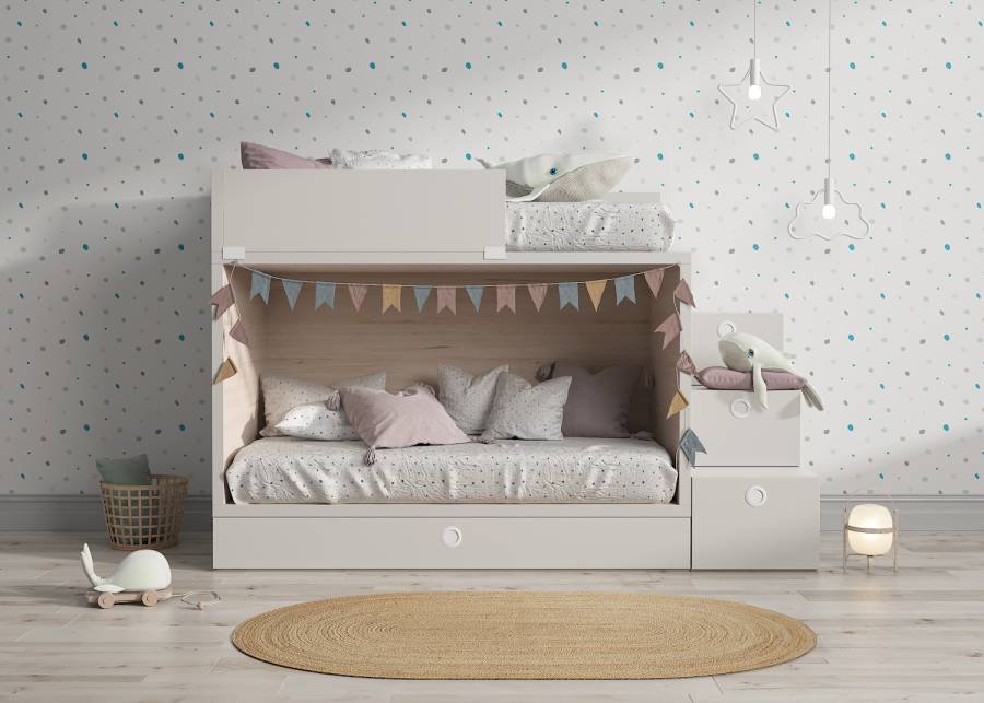 1508-litera-de-3-camas-con-escalera-de-cajones.jpg 3-Bed Bunk Bed with Drawer Ladder - Image 1