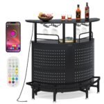 Smart Bar Unit with Led Lights, 3-Tier Liquor Bar Table