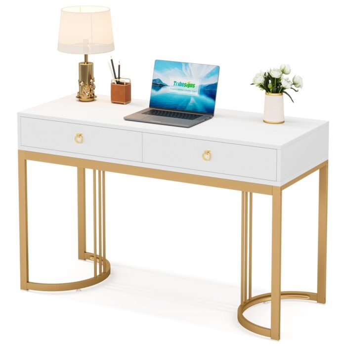 Computer Desk, 47 inch Modern Study Table with 2 Drawers - Image 1