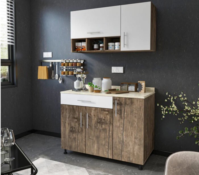Two-piece kitchen with wood countertops and MDF wood - KYN-011 - Image 1