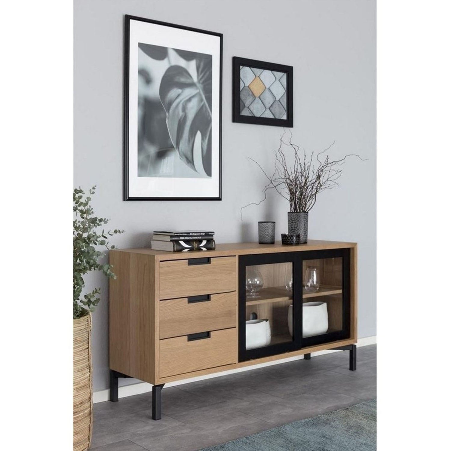 1_464f4e03-4526-4dd7-9577-afdb229d23b5.jpg Beige and black MDF buffet - 160 x 80 x 40 cm - OSM-564 - Image 1