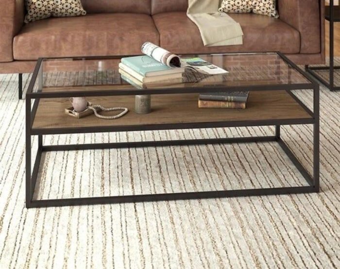 Erica coffee table, 100 * 50, MDF wood and glass - Image 1