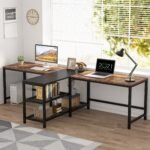 Two Person Desk, 94.5? Double Computer Desk with Shelves