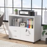 File Cabinet, 3 Drawer Lateral Filing Cabinet with Lock & Wheels - Image 9
