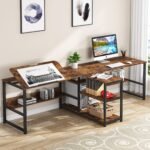 Two Person Desk, 94.5?Computer Desk with Shelves and Tiltable Tabletop - Image 2