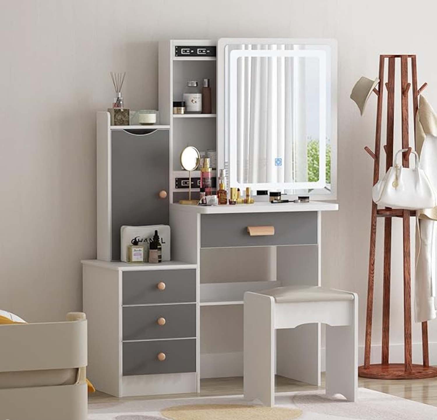 1_ca3dcd64-c5b5-4970-bd30-4d7f26b7493a.jpg High quality MDF wood dresser with pouf - OSM-036 - Image 1