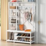 Coat Rack Shoe Bench, 4-in-1 Entryway Hall Tree with Shelves - Image 10