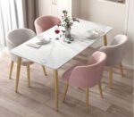 Dining table - 4 metal chairs and a white quartz marble table - LUS-148