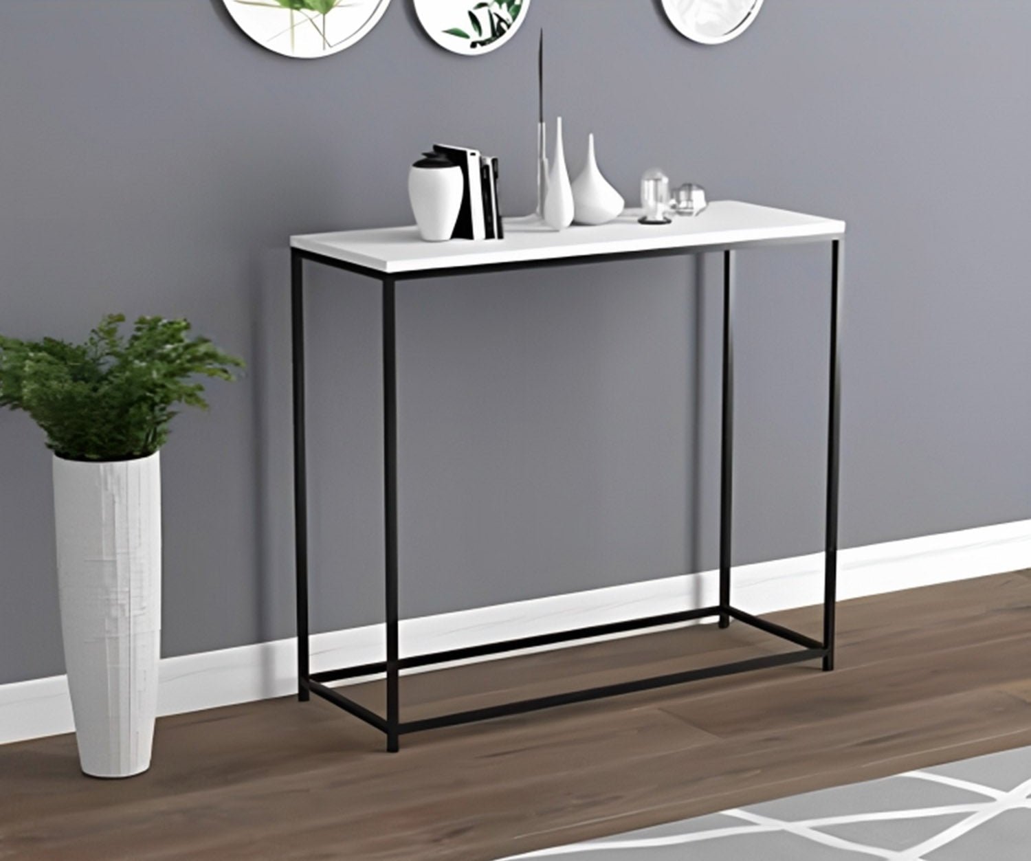 1_d2a78c44-2cca-45f3-9b0d-f10fa46ae7dc.jpg Iron and Melamine wood console - MTC-055 - Image 1