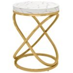 End Table, 26? Tall Round Sofa Side Table with Faux Marble Top - Image 2