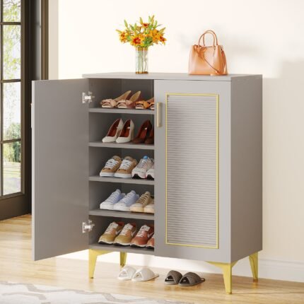 Shoe Cabinet, 5-Tier Shoe Rack Organizer with Removable Shelves & Doors