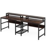 Two Person Desk, 78.7? Double Computer Desk with Monitor Riser & Shelves - Image 2