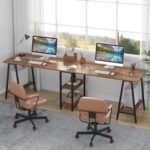Two Person Desk, 94.5? Double Computer Desk with Storage Shelves - Image 4