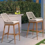 Set of 2 Orange Bar Stools in Beech Wood - Image 2