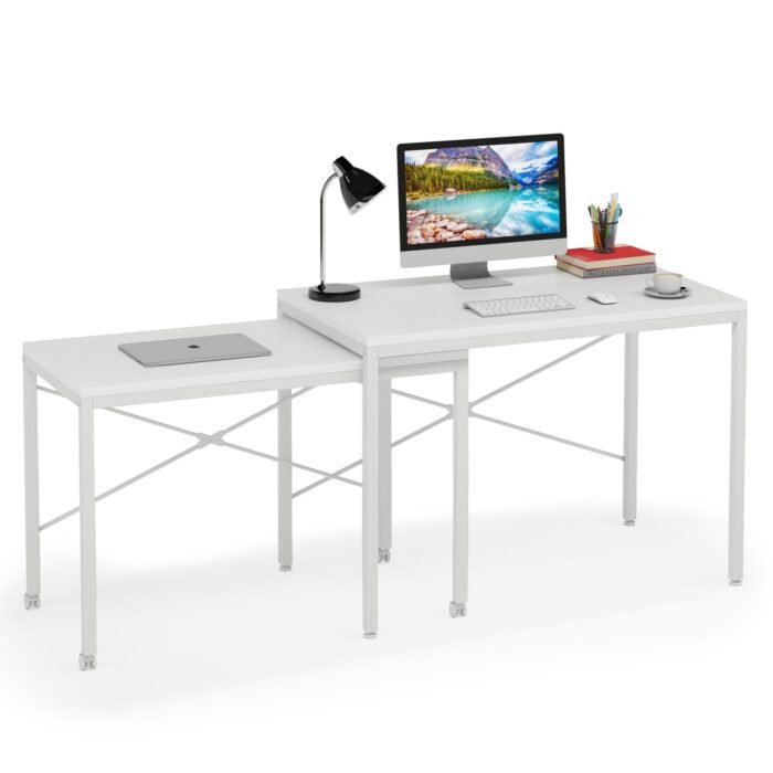 Two Person Desk, Double Computer Desk with Wheels Lockable - Image 1