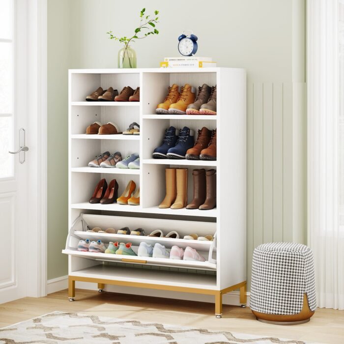 Shoe Cabinet, 7-Tier Shoe Rack with Flip Door & Adjustable Shelves - Image 4