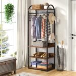 Coat Rack, Freestanding Hall Tree with 4 Storage Shelves - Image 4
