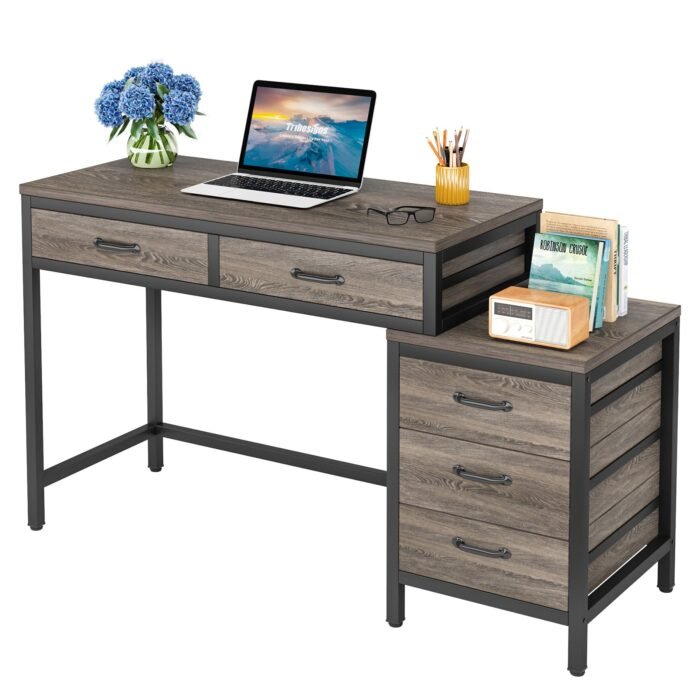 Computer Desk, Study Writing Table with Drawers & File Cabinet - Image 8