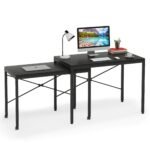 Two Person Desk, Double Computer Desk with Wheels Lockable - Image 9