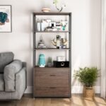 Bookshelf, Rustic Etagere Bookcase with Drawers & Shelves - Image 2