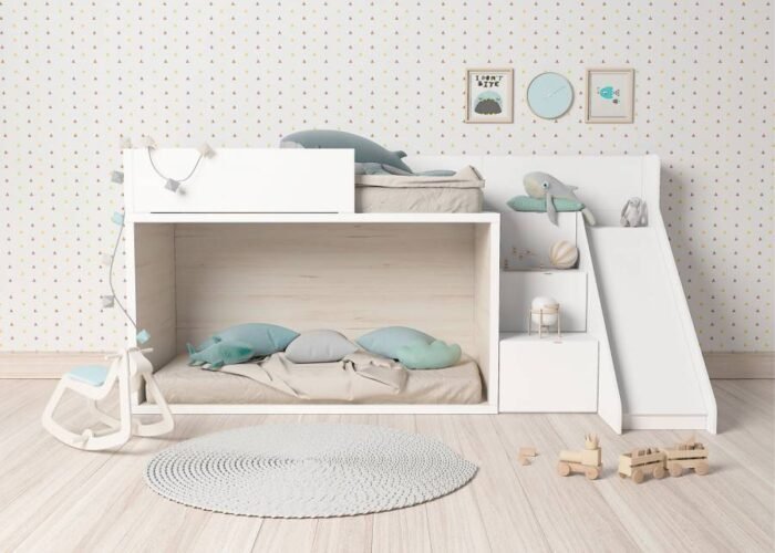 Floor-level bunk bed with ladder and storage slide - Image 2