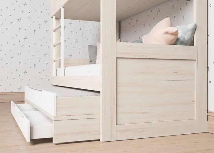 Children's bunk bed model, with sliding base and 2 drawers with wheels - Image 3