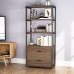 Bookshelf, Rustic Etagere Bookcase with Drawers & Shelves - Image 5