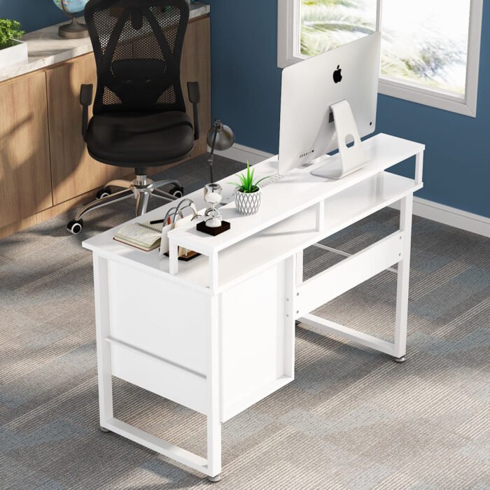 Computer Desk, 47 Inches Modern Writing Desk with 2 Drawers - Image 5