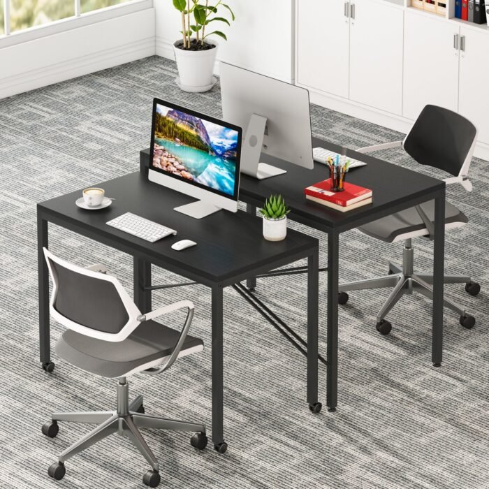 Two Person Desk, Double Computer Desk with Wheels Lockable - Image 10