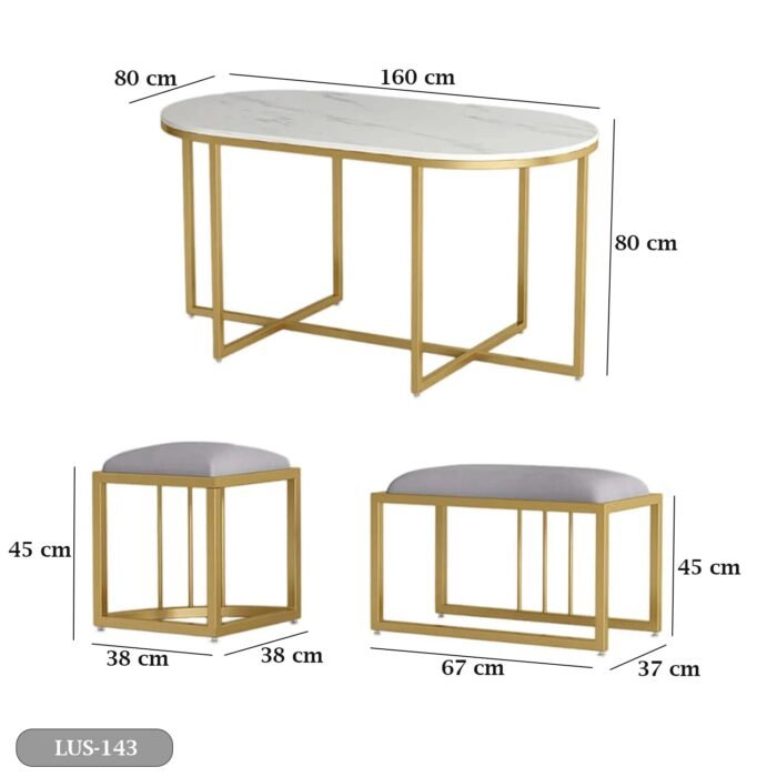 Dining table - 8 metal seats and a white Carrara marble table - LUS-143 - Image 3