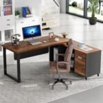 55 Inch L-Shaped Computer Executive Desk with 47 inch File Cabinet - Image 4
