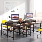 Two Person Desk, 78.7? Double Computer Desk with Monitor Riser & Shelves - Image 5