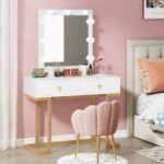 Vanity, Modern Makeup Table with 2 Storage Drawers & Lighted Mirror - Image 4