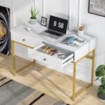 Computer Desk with 2 Drawers, Multifunctional Study Writing Desk - Image 5