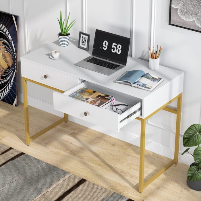 Computer Desk with 2 Drawers, Multifunctional Study Writing Desk - Image 5
