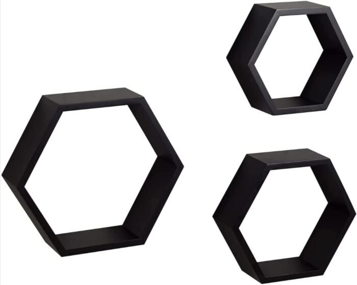 Wall Shelf - Set of 3 Pcs - Hexagon Shaped -Grey - Image 1
