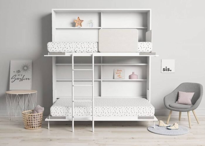 Horizontal folding bunk bed 90x190 with ladder shelf and protector - Image 2