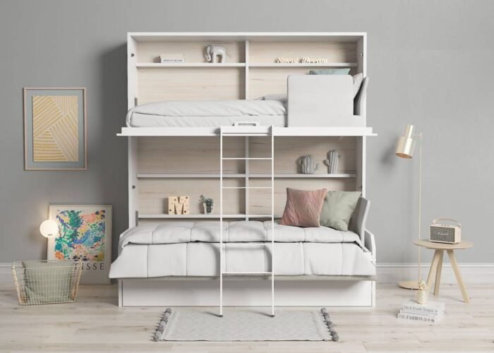 Horizontal folding bunk bed 90 x 190 cm with trundle bed - Image 2